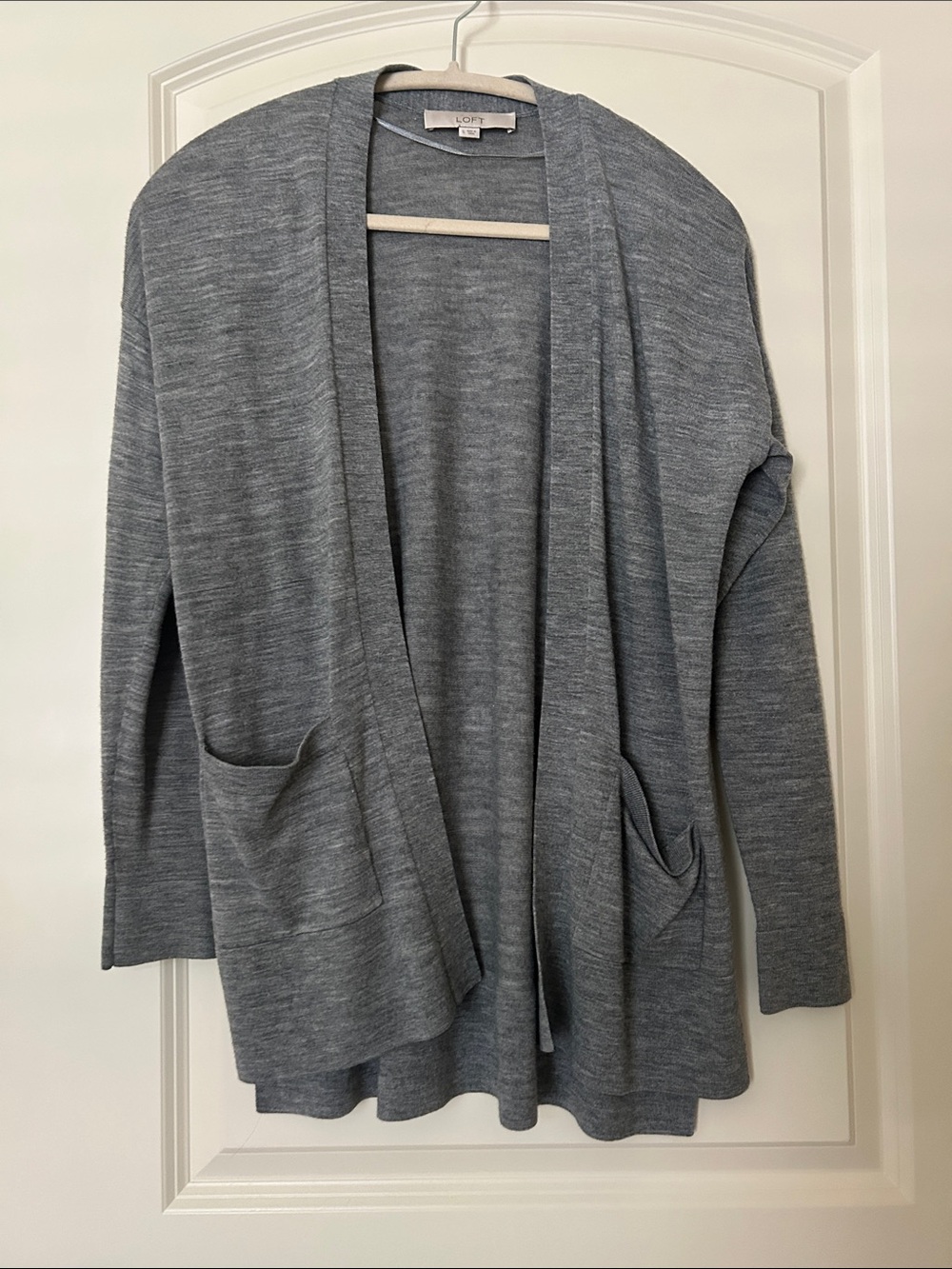 LOFT Light Gray Open-Front Pocket Cardigan